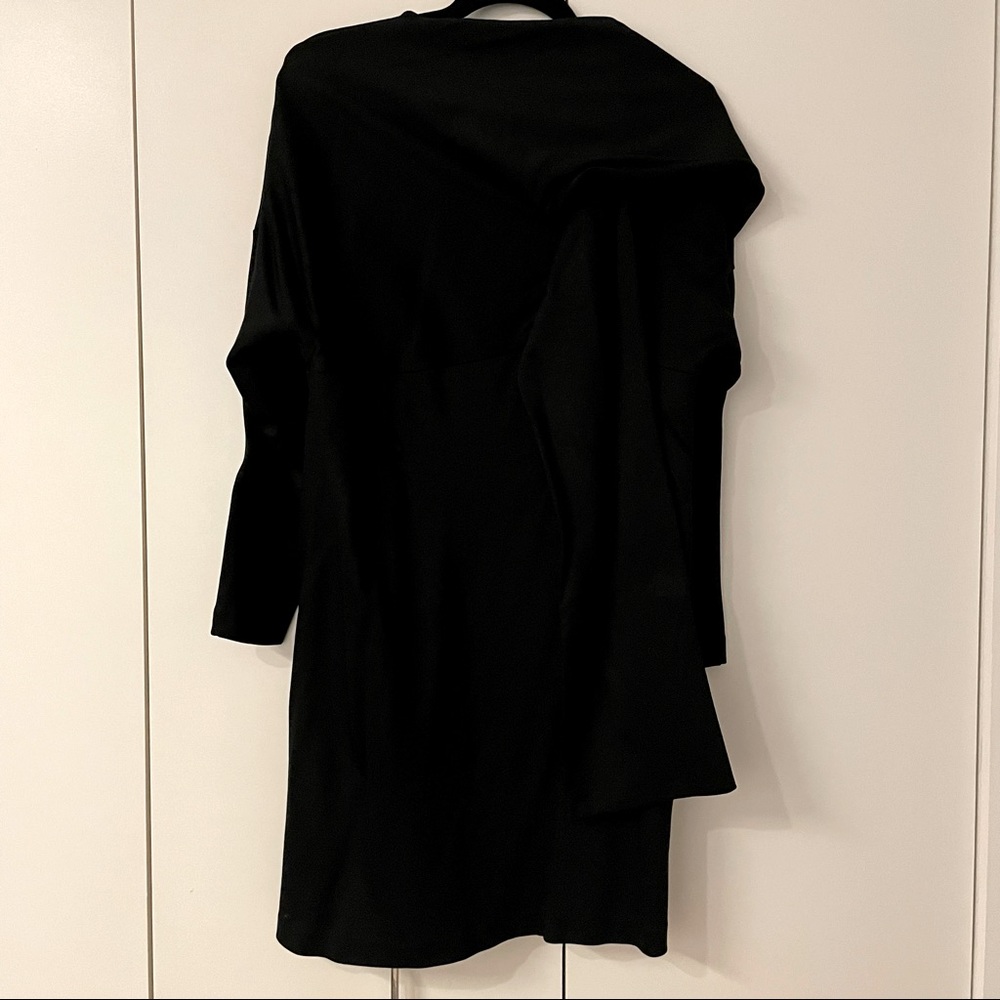 COS Women's Black Tie Neck Scarf Long Sleeves Knee Length Sheath Dress SZ S